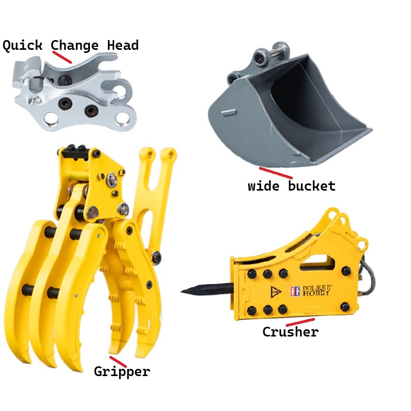 Rc Hydraulic Quick Coupler Bucket - RC Upgrade Double E Metal Big
